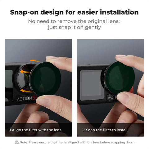 Variable ND2-32 Filter For DJI Osmo Action Series With Push-In Fit installation process on Action 5 Pro camera