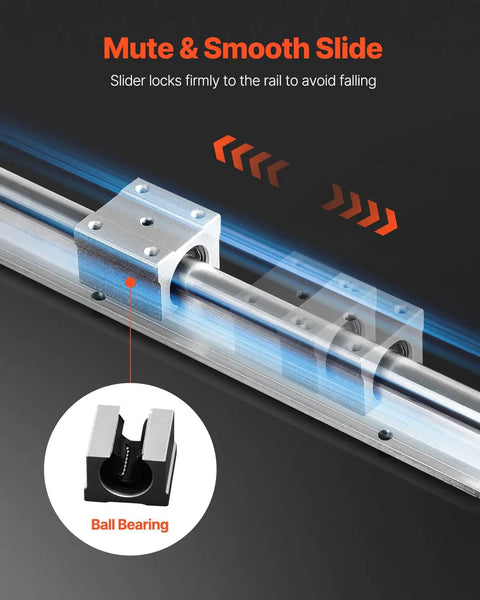 SBR20 1500mm Linear Guide Rail Kit With 4 SBR20UU Bearing Blocks for CNC showing smooth slide feature with ball bearing close-up