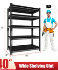 Beefy Heavy Duty Garage Shelving Unit 5 Tier Steel Shelves With 2200 Lbs Capacity 40 Inch Wide by 18 Inch Deep by 72 Inch High Black Storage Racks