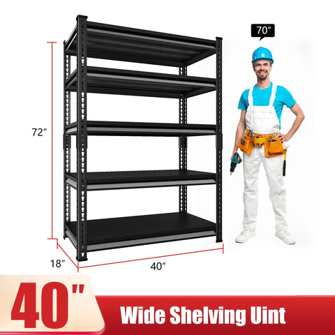 Beefy Heavy Duty Garage Shelving Unit 5 Tier Steel Shelves With 2200 Lbs Capacity 40 Inch Wide by 18 Inch Deep by 72 Inch High Black Storage Racks