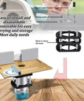 Heavy Duty Router Lift System With Four Jaw Chuck For Hassle Free Height Adjustments And Rock Solid Router Table Inserts crafted with aluminum base and hand crank for precision cuts.