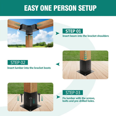 4 Pack Pergola Brackets And Post Bases For 4x4 Beams 3 Way Right Angle Corner Brackets With Sunshade Holes setup guide