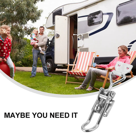 Rock Solid Stainless Steel Toggle Latch Clamp With Adjustable Movable Spindle For Jigging Tool Fixtures installed on RV door.