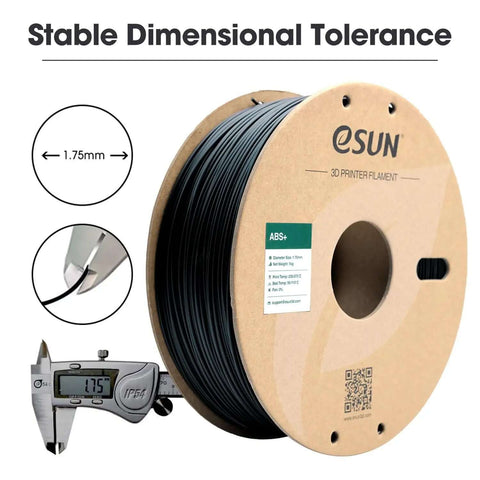 ABS Plus 1.75mm Filament For 3D Printing, Built Tough With Low Warping, Tight Dimensional Tolerance 0.05mm, 1kg Black Spool