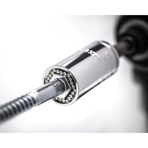 Close-up of Three Eighth Inch Drive Universal Socket With Adapter For Auto Adjusting From One Quarter To Three Quarters Inch And Seven To Nineteen Millimeter Chrome Finish