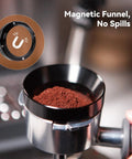 Level Up Your Home Cafe Setup With This Premium 58Mm Espresso Tamper And Coffee Distributor Bundle Including A Sharp WDT Tool For Even Distribution And Nailed Every Single Pull. 58mm magnetic funnel holding coffee grounds.
