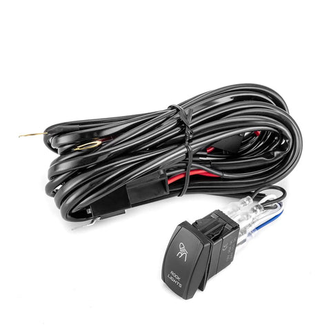 Universal 12V Rock Lights Wiring Harness Kit with 16AWG lead, rocker switch, relay and fuse for LED light bar and work light