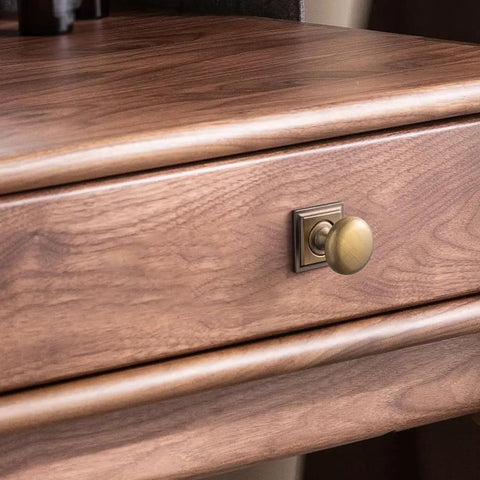 Brushed Brass Cabinet Knob With Backplate Six Pack Zinc Alloy Durable Single Hole Center Mount on wood drawer