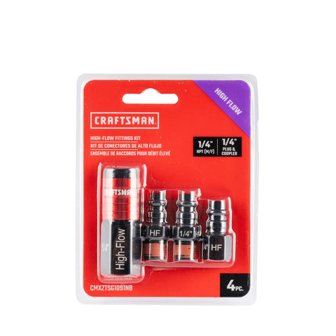 Craftsman 4-pc high-flow fittings kit, aluminum, 1/4 in NPT threads, front view