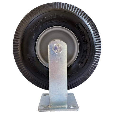 Front view of Set Of Two 10 Inch Rigid Pneumatic Caster Wheels With Black Rubber Tire 800 Lb Capacity Bolt On Or Weld On Top Plate