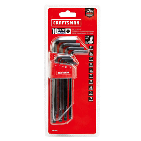 Ball End Hex Key Set With Allen Wrenches 10 Piece Metric Mm Sizes 1.5mm to 10mm Black Oxide Coated Steel in packaging