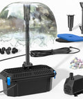 All In One Pond Filtration System With 660GPH Fountain Pump Kit for outdoor koi ponds featuring filtration box, pump, and nozzles