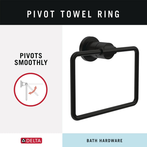 Slick Matte Black 4 Piece Bathroom Hardware Set with towel ring showcasing pivot functionality, modern farmhouse style