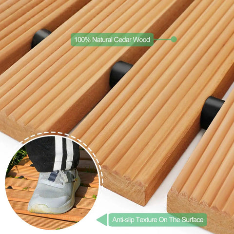 Close-up of 100% natural cedar wood on 8 Ft Cedar Garden Pathway Roll Out Walkway For Patio And Beach Events.