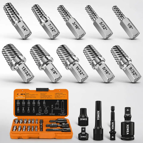15 Piece Bolt And Screw Extractor Set With Long Slim CRMO Steel Build One Quarter Inch Hex Reach For Tight Deep Spaces