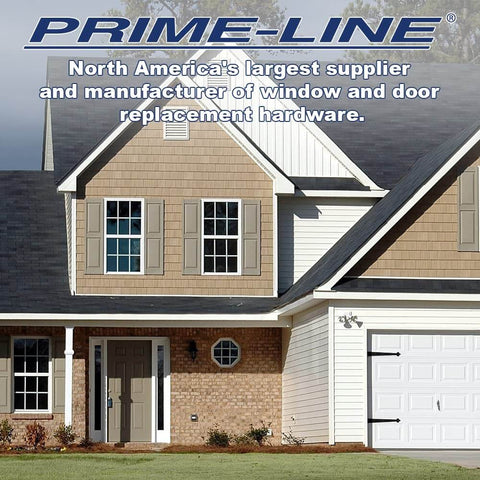 Prime-Line logo above suburban home, highlighting window and door replacement hardware supplier.