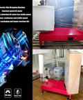 Heavy Duty Industrial Grade Double Shaft Electric Stretch Film Wrapping Machine With Hand Grip Turntable for pallet packaging on red base.