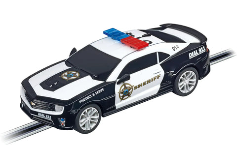 Chevrolet Camaro ZL1 Sheriff 1 43 Scale Analog Slot Car For GO Track Sets With Replaceable Double Contact Brushes on track