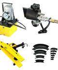 INTSUPERMAI Electric Hydraulic Pipe Bender For Round Tubes 0.1 To 0.24 Inch Wall Thickness With 110V Power And 10 Dies components including pump, bending arm, and dies.