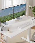 Seang Electric Height Adjustable Standing Desk 48 By 24 Inch Sit Stand Workstation with dual monitors and ergonomic setup.