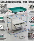 Heavy Hitter Anti Static Mobile Workbench Aluminum Utility Cart On Smooth Swivel Wheels Top Shelf Esd Pad Station assembly guide with drawers and wheels.