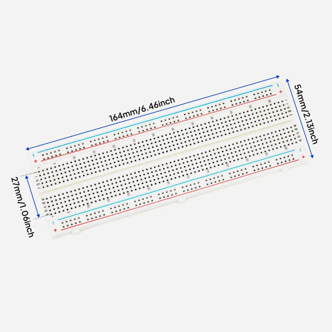 Three Piece Breadboard Kit With 830 Point Solderless No Soldering Needed Prototype PCB Boards with dimensions shown