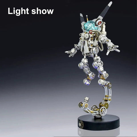 3D Space Rabbit Metal Puzzle Kit For Adults With Lights, Astronaut Mechanical Model DIY Ornament on black base