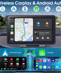 Universal 7 Inch HD CarPlay Screen With Wireless CarPlay And Android Auto displaying GPS navigation on a car dashboard.