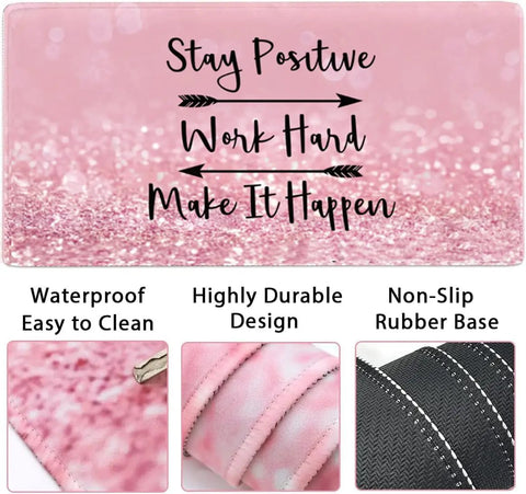 4-In-1 Gaming Desk Pad Set With Keyboard And Mouse Wrist Rests Coaster And Large Desk Mat For Home Office And Gaming Ergonomic Spill-Resistant Easy To Clean Pink Stay Positive design with durability and non-slip features.