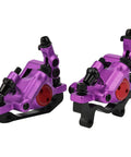 Top Shelf Mechanical Disc Brake Pair Aluminum Alloy Build For Mountain And Road Bikes Beast Mode Stopping Power Plug And Play Setup Killer Look In Violet Finish Smooth Ride Every Time, showcasing vibrant violet calipers.