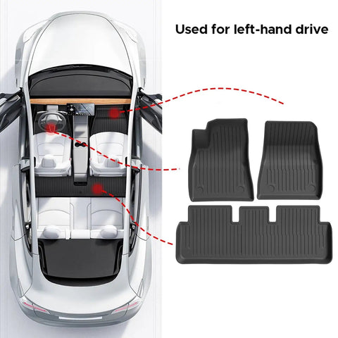 Custom Fit TPE All Weather Floor Liners For Tesla Model 3 Highland 2024 To 2026 Front And Rear Full Set Black for left-hand drive.