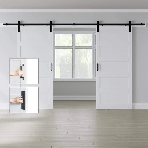 Installed Double 30 By 84 Inch White Barn Door With 10 Ft Sliding Hardware Kit Included, Assembly Required, Waterproof PVC Surface