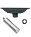 Top Shelf Heavy Duty Wood Lathe Tool Rest With Six Inch Hardened Steel Bearing Bar components: black tool rest, silver bearing bar, black washer.