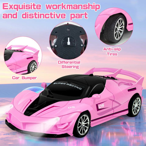 Rad Remote Control Car For Girls 1 To 18 Scale Pink Sports Racing Toy With LED Headlights Easy To Drive For Kids Ages 3 4 5 6 7 8 12 Perfect Birthday Gift with detailed craftsmanship and anti-slip tires.