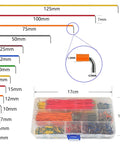 840 Pcs Breadboard Jumper Wires Kit With 14 Lengths Pre Stripped And Pre Formed Right Angles Solderless Flexible Cables displayed with dimensions.