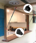 28 Inch Gas Strut With Mounting Bracket For Truck Bed Tonneau Cover RV Murphy Bed, shows installation in modern kitchen.