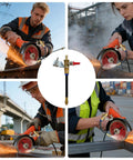 Keep Dust To The Curb And Your Equipment In Top Shape With This Smooth Two Mode Flexible Water Sprayer Nozzle For Angle Grinders Concrete Cutting And Tough Construction Sites. Two workers using angle grinders with water spray attachment in construction.