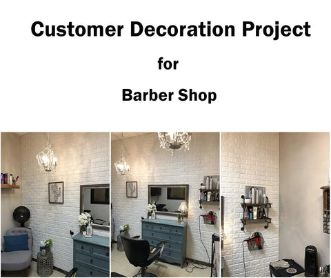 White 3D Brick Wallpaper Roll Set for Walls in a barber shop, faux brick textured stickers as a stylish peel and stick backdrop.