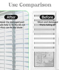 Before and after comparison of plantation shutters showing repair improvements using 85 Pcs Plantation Shutter Repair Kit Game Changer Includes Spring Loaded Pins And Tilt Rod Louver Staples Fix 0 75 And 0 6 Inch Parts For Easy Zero Fuss Diy Fixes To Your Blinds And Shutters.