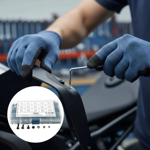 Beefy 500 Piece M3 M4 M5 Black Hex Socket Screws Set For Motorcycle Fairings being used on a motorcycle fairing