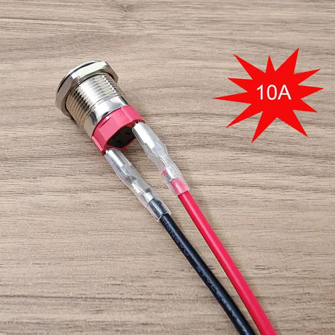 2 Pack Waterproof Latching Push Button Switch 0 To 250V Variants Including 5V 12V 24V 110V 220V 10 Amp Stainless Steel 16mm With Connector Wire Built Tough For DIY Projects And Everyday Gadgets. 16mm stainless steel latching switch with connector wires and 10A rating