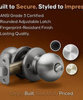 Privacy Interior Door Knob Set With Turn Button Lock No Keys Needed Heavy Duty Satin Stainless Reversible ANSI Grade 3