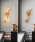 Set Of 2 Gold Wall Sconces With Brass Finish And Glass Shade For Hallway Vanity And Bedroom Lighting Easy To Install shown on wall on and off