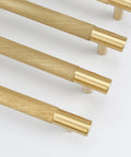 Solid Brass Cabinet Pulls 4 Pack 3 3/4 Inch Brushed Gold Modern Drawer Handles, knurled finish, shown in a close-up view