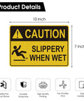 Caution Wet Floor Sign Set 10 X 7 Inch Two Pack Vinyl Sticker With High Visibility Reflective Waterproof Finish, Fade-Resistant Slippery When Wet Warning Decal For Commercial Kitchens, Offices, Warehouses And Restaurants. 10x7 in reflective caution sticker