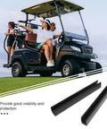Two Pack Golf Cart Windshield Trim Clips Durable Plastic Mounting Accessories for Easy Windshield Installation and Replacement on Golf Carts Secure Hold in All Weather shown with a golf cart and close-up of clips