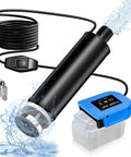 Cordless Water Transfer Pump For 24V Battery Pack, 635 Gph High Output Submersible Sump Pump components with water spray.