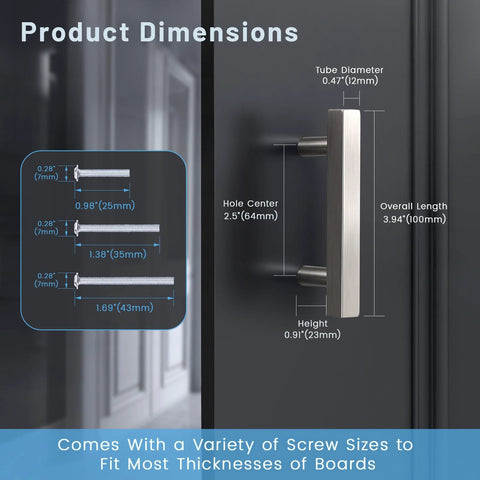Dimensions of 10 Pack Brushed Nickel Square Body Cabinet Pulls 64mm Hole Center 2.5 Inch Center To Center Stainless Steel Drawer Pulls