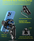 Anti-Theft Phone Mount With Vibration Dampener And 1 Second Lock Release Cam Friendly Aluminum Arm And Square Base For Cars Boats Trucks Motorcycles ATVs UTVs Fits 5.4 To 7.2 Inch Phones Secure Shock Absorbing Grip in retail packaging.