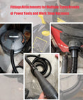 12 Foot Dust Collection Vacuum Hose Kit with Five Fittings attached to various power tools and vacuums in workshop setting